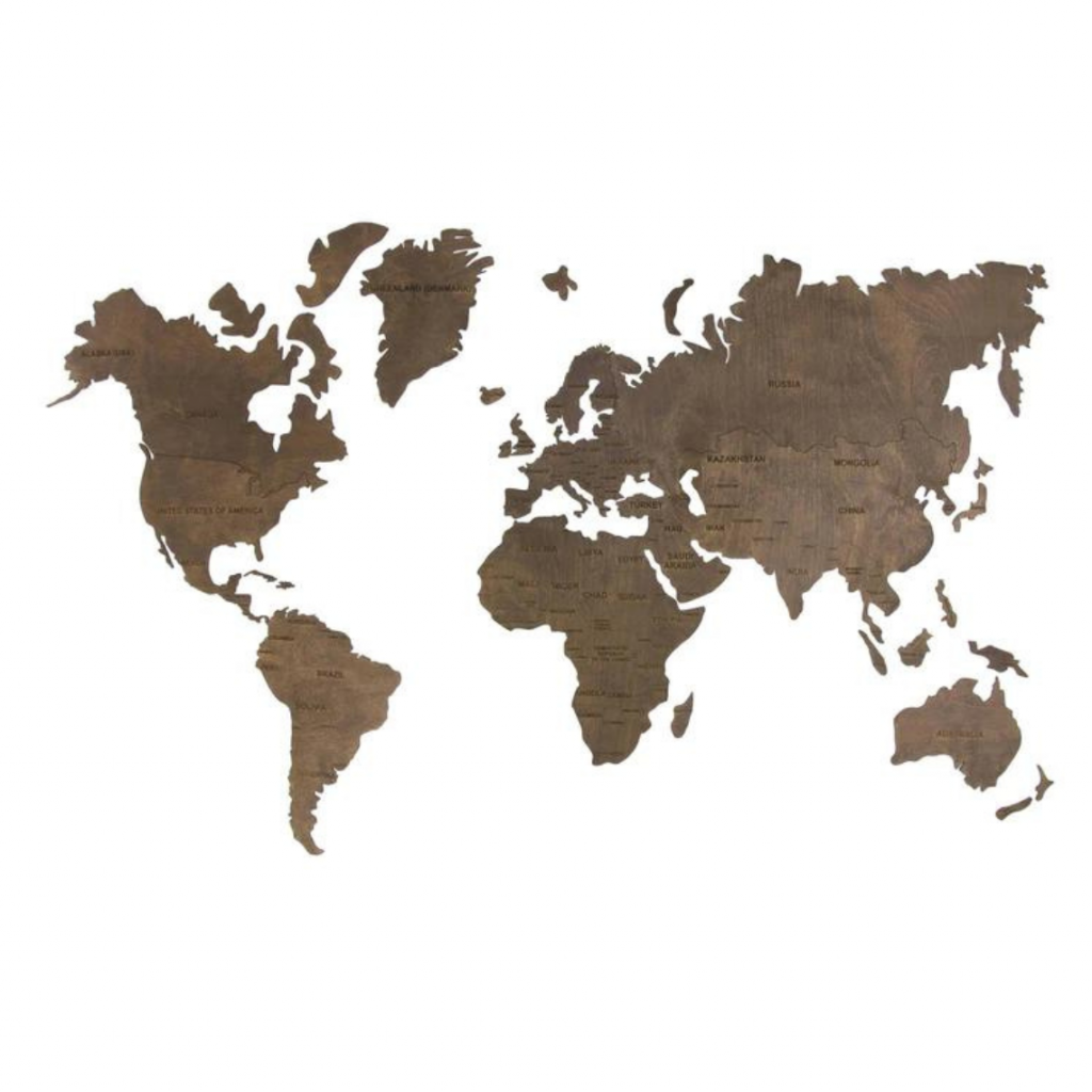 Wooden wall map of the world | Brown Wooden wall map of the world | Brown