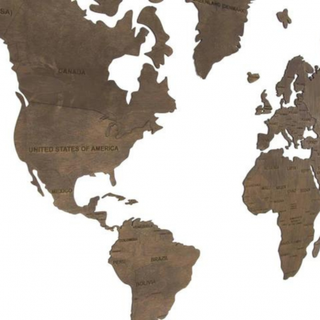 Wooden wall map of the world | Brown