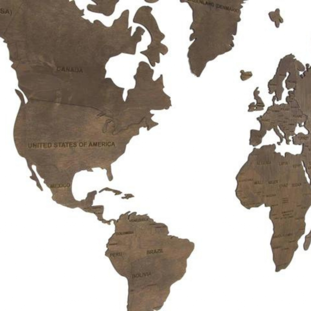 Wooden wall map of the world | Brown Wooden wall map of the world | Brown