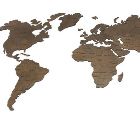 Wooden wall map of the world | Brown
