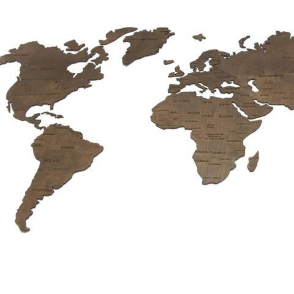 Wooden wall map of the world | Brown Wooden wall map of the world | Brown