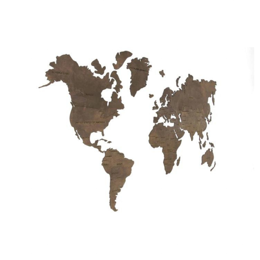 Wooden wall map of the world | Brown Wooden wall map of the world | Brown