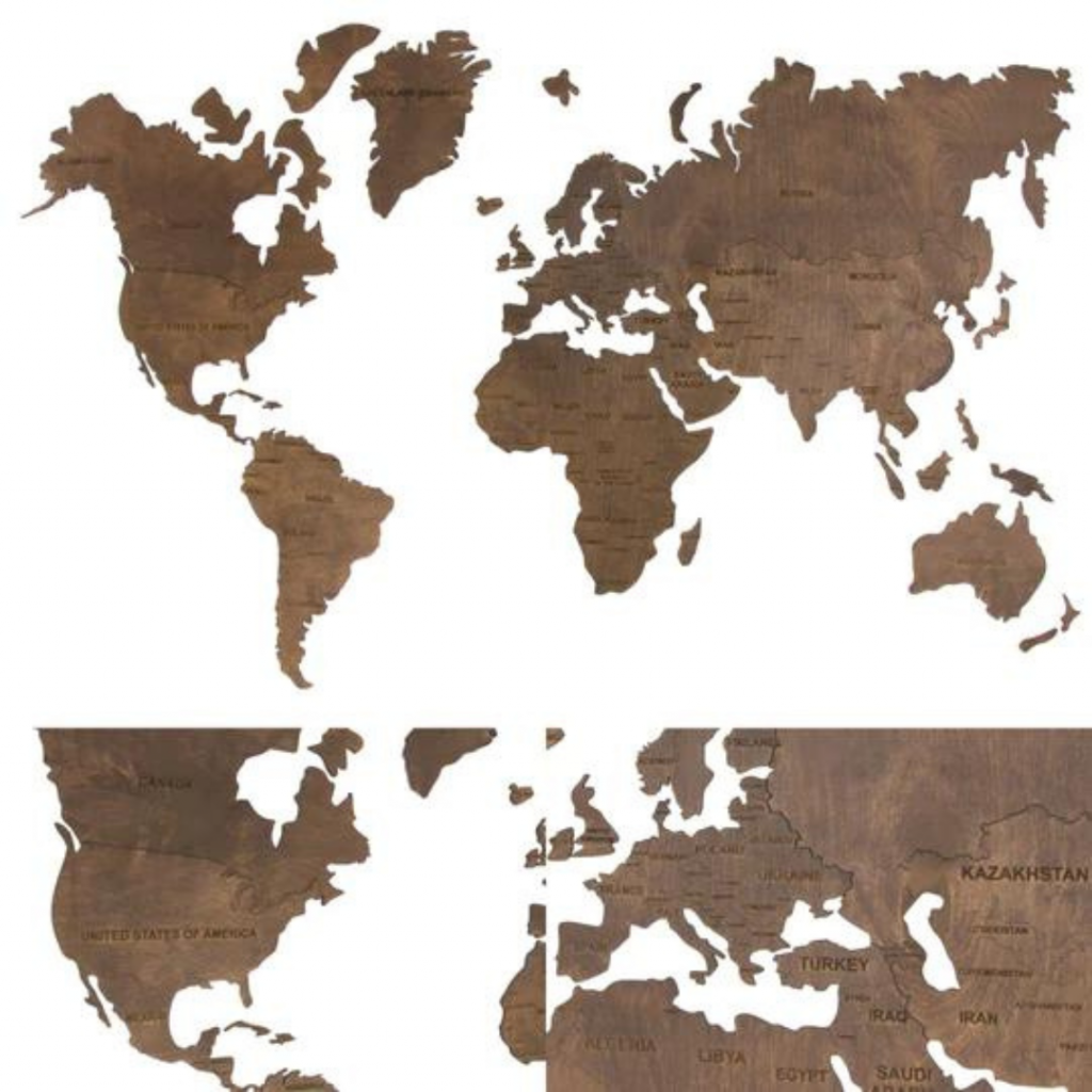 Wooden wall map of the world | Brown Wooden wall map of the world | Brown