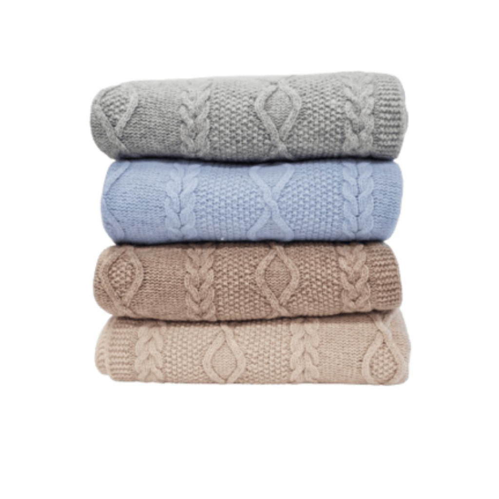 Merino wool plaid Aran | Light blue