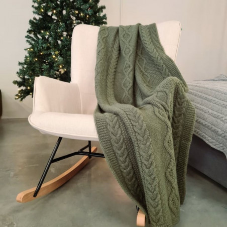 Плед из мериносовой шерсти Aran | Зеленый