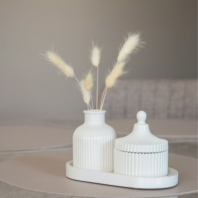 Dāvanu komplekts - aromātiskā svece, paliktnis un vāze | Bergamotes un Kašmiras koksne | sveces | NMF Home