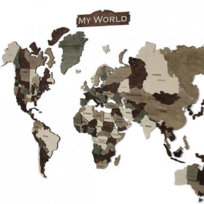 Koka sienas karte pasaulei 3D formātā | pilsetas-kartes | NMF Home
