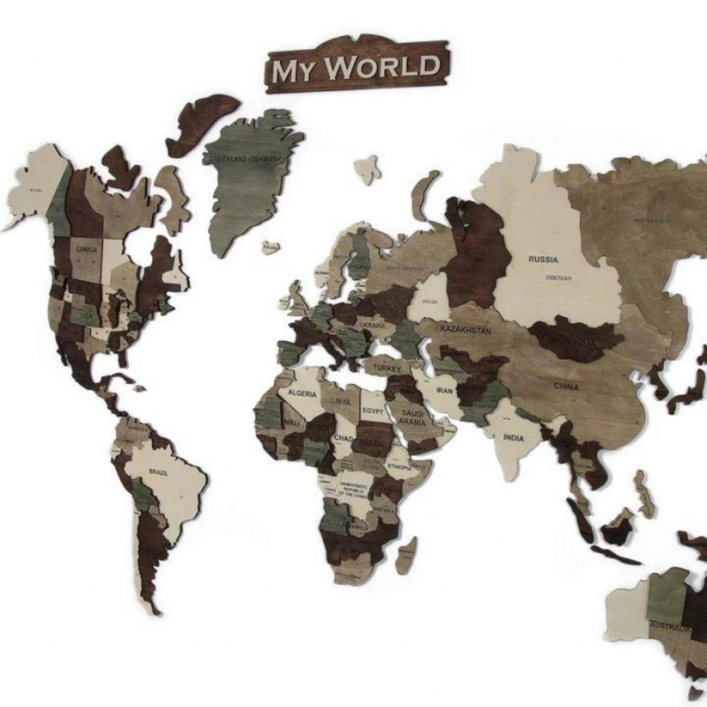 Wooden wall map of the world in 3D Wooden wall map of the world in 3D