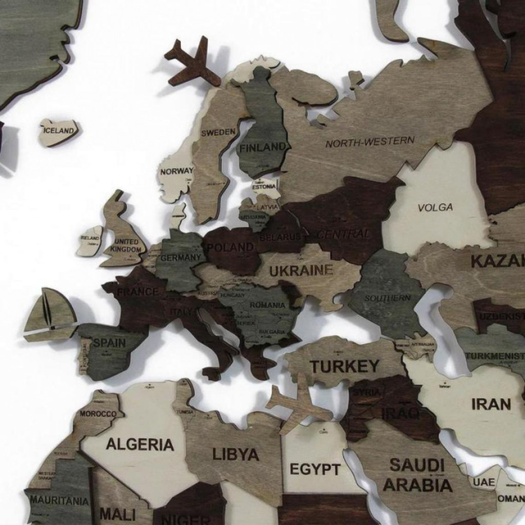 Wooden wall map of the world in 3D Wooden wall map of the world in 3D