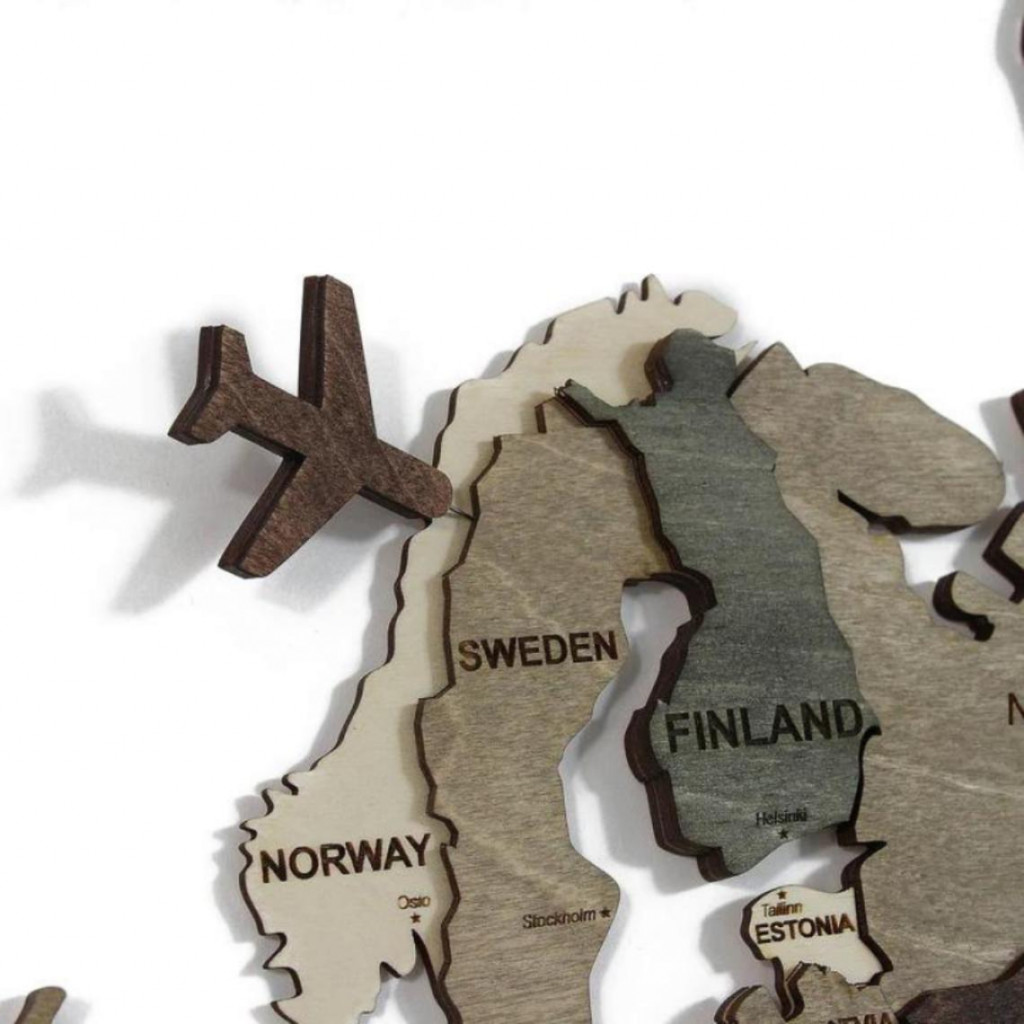 Wooden wall map of the world in 3D Wooden wall map of the world in 3D