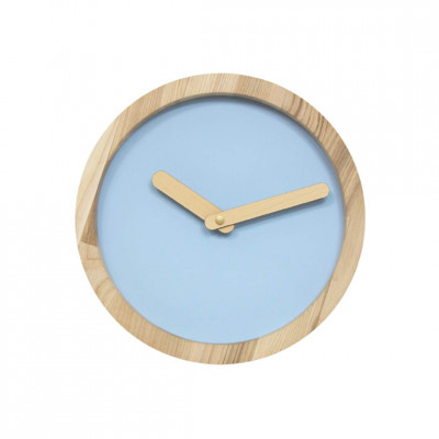 Light Wooden Round Clock (Baby Blue Faux Leather)