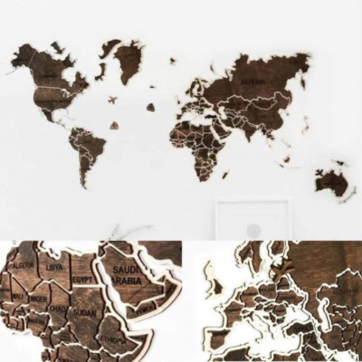 Wooden wall map of the world | Dark Brown