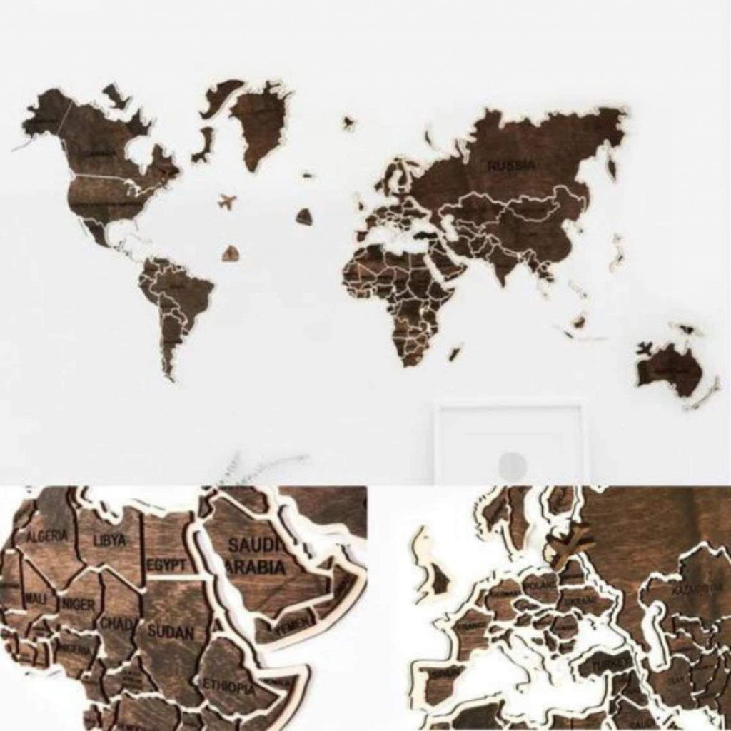 Pasaules koka sienas karte | Tumši brūns