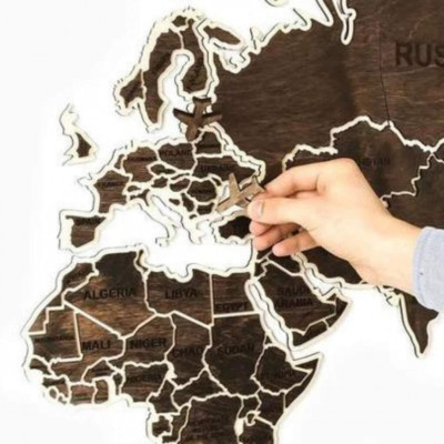 Wooden wall map of the world | Dark Brown