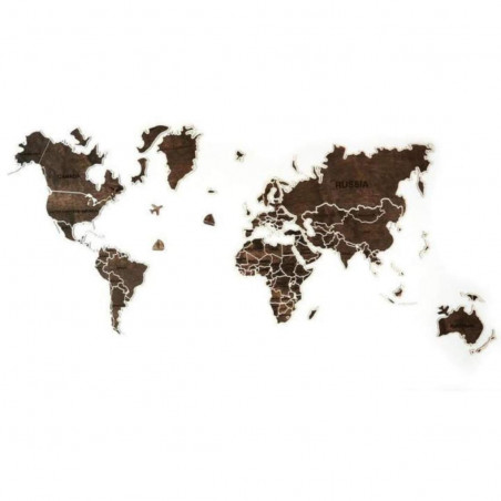 Wooden wall map of the world | Dark Brown