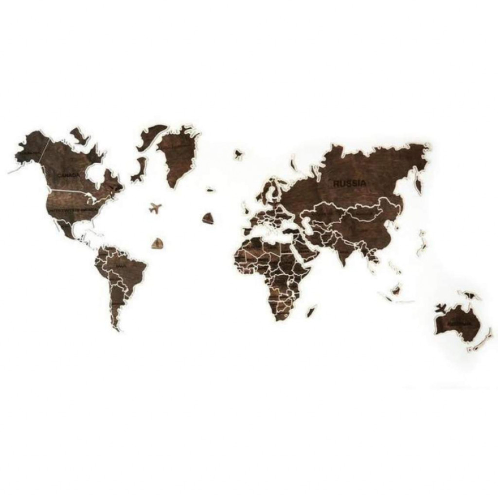 Wooden wall map of the world | Dark Brown Wooden wall map of the world | Dark Brown