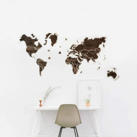 Wooden wall map of the world | Dark Brown