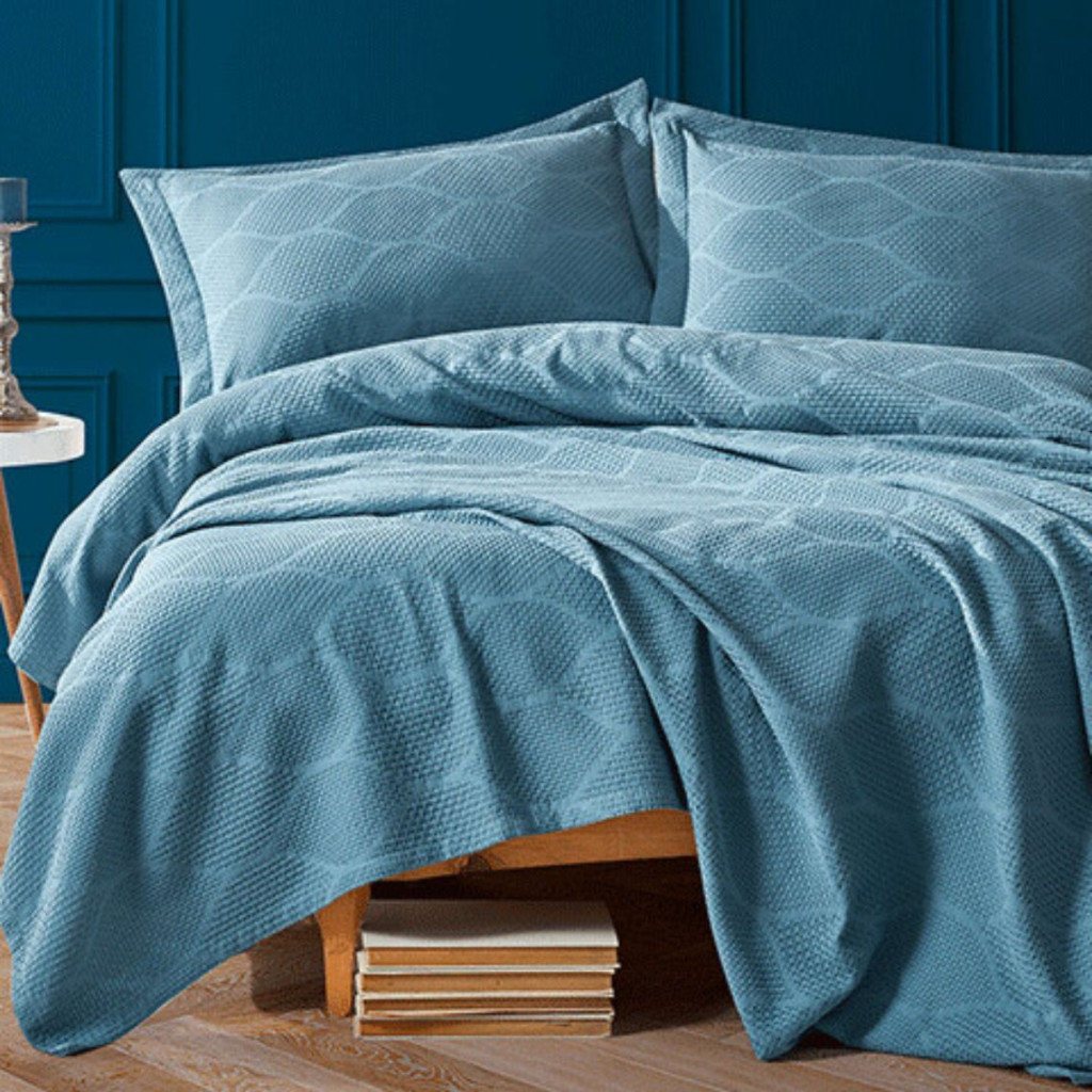 Bedspread with pillowcases VIRA | Blue Bedspread with pillowcases VIRA | Blue