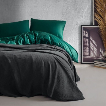 Bedspread MUSLIN Black | Antracite