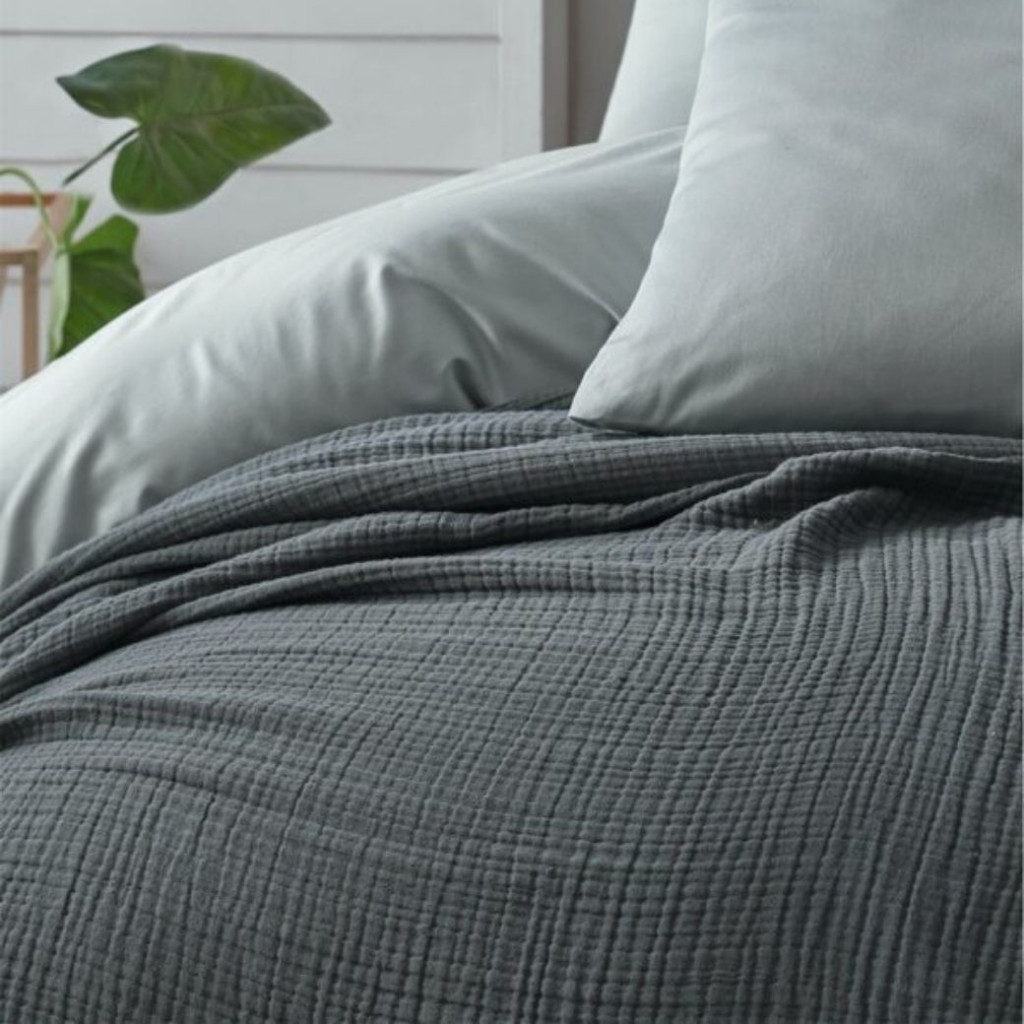 Bedspread MUSLIN Black | Antracite