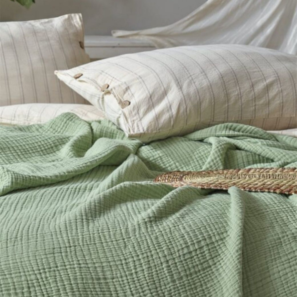 Bedspread MUSLIN Green | Green Bedspread MUSLIN Green | Green
