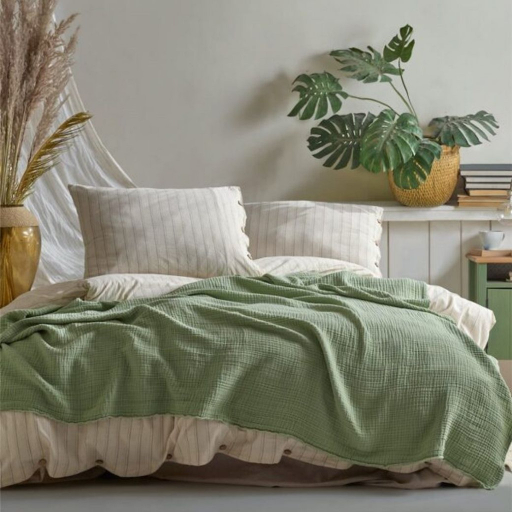 Bedspread MUSLIN Green | Green Bedspread MUSLIN Green | Green