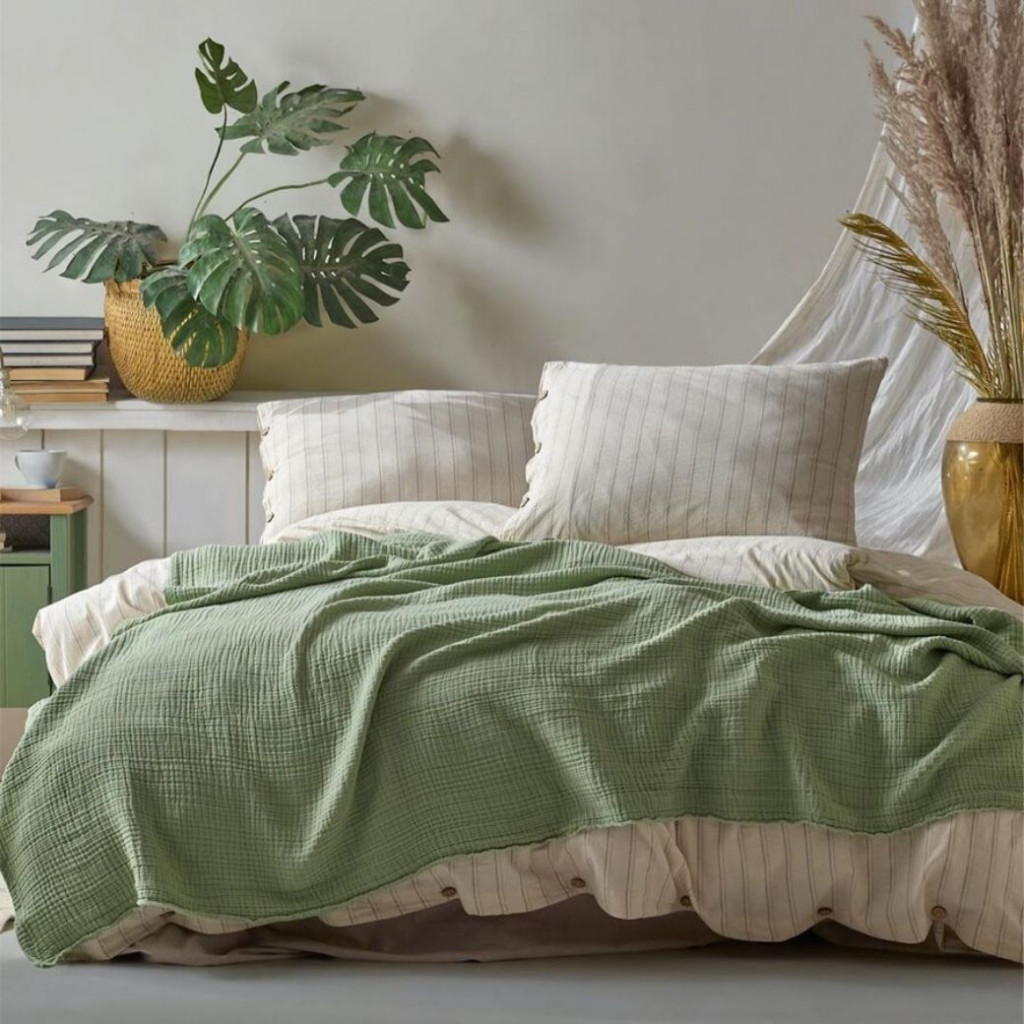 Bedspread MUSLIN Green | Green Bedspread MUSLIN Green | Green