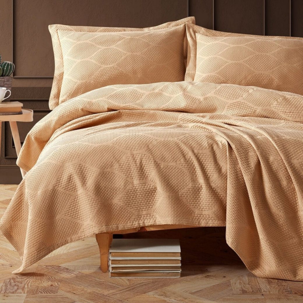Bedspread with pillowcases VIRA Beige | Yellow Bedspread with pillowcases VIRA Beige | Yellow