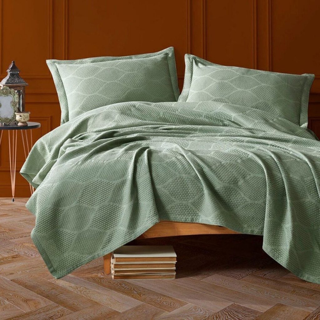 Bedspread with pillowcases VIRA Green | Green Bedspread with pillowcases VIRA Green | Green